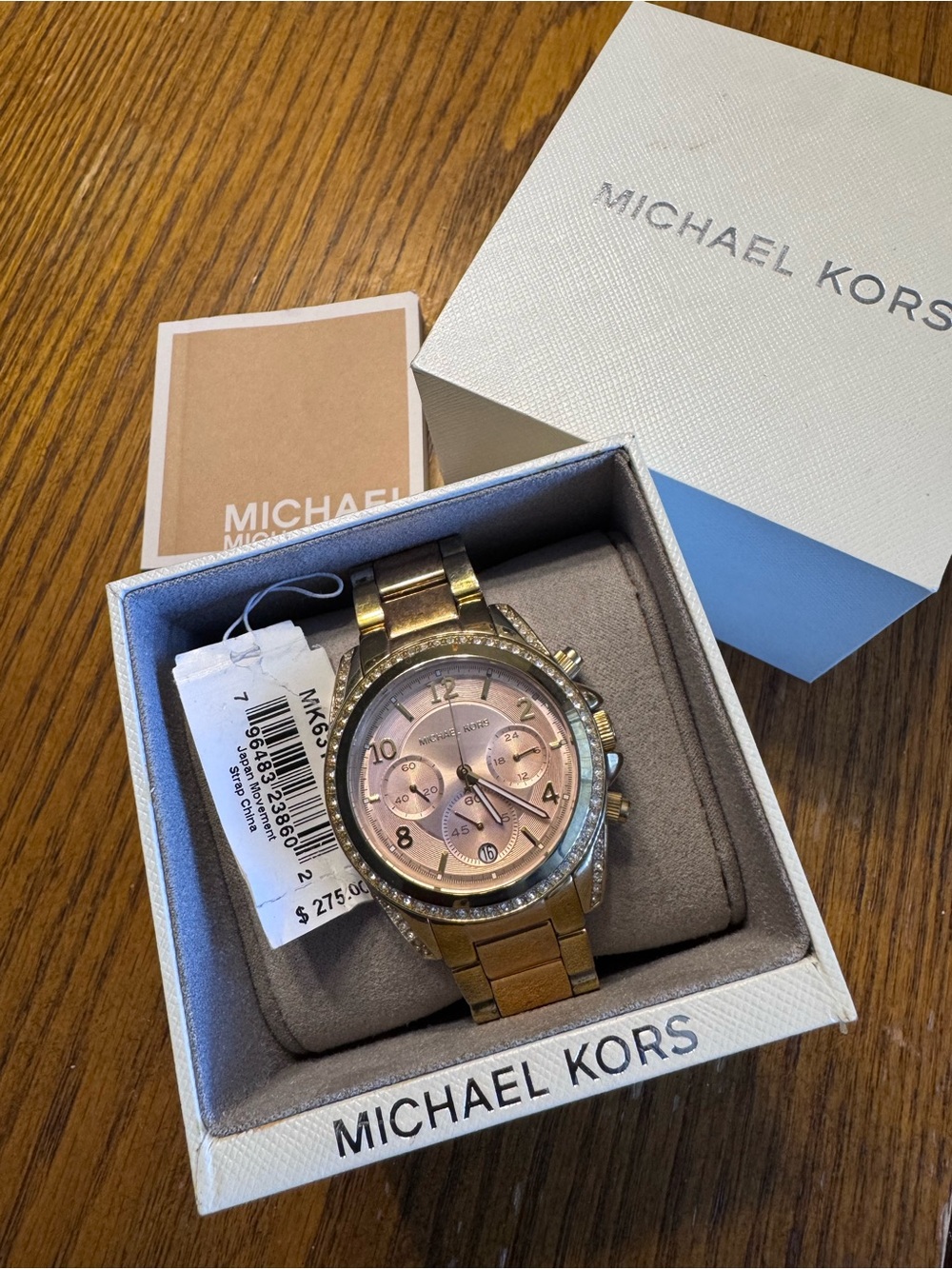 Michael Kors Gold and Pink Crystal-Accent Chronograph Watch - Picture 1 of 2